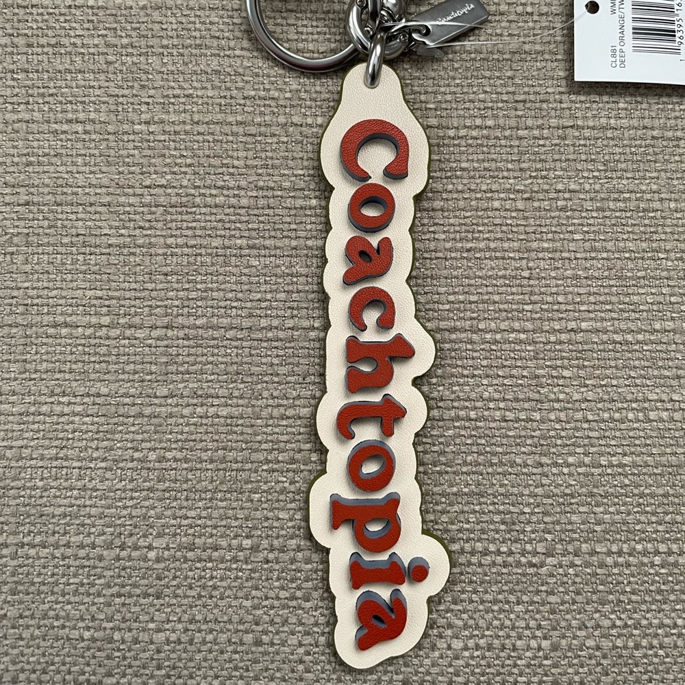 Coachtopia Logo Bag Charm In Coachtopia Leather Deep Orange /Twilight Multi NWT